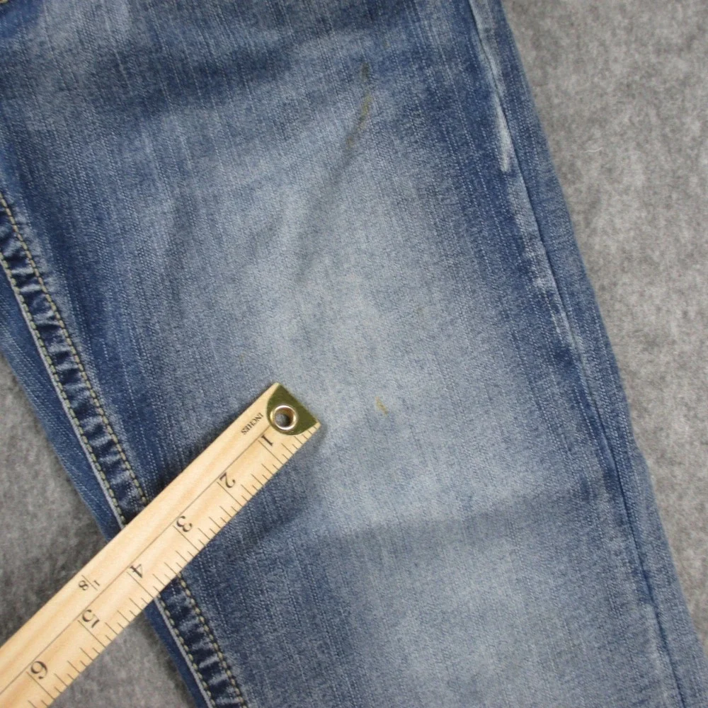 True Luck Jeans Mens‎ 30x29 Straight Leg Medium Wash Whiskered Denim Jeans Blue